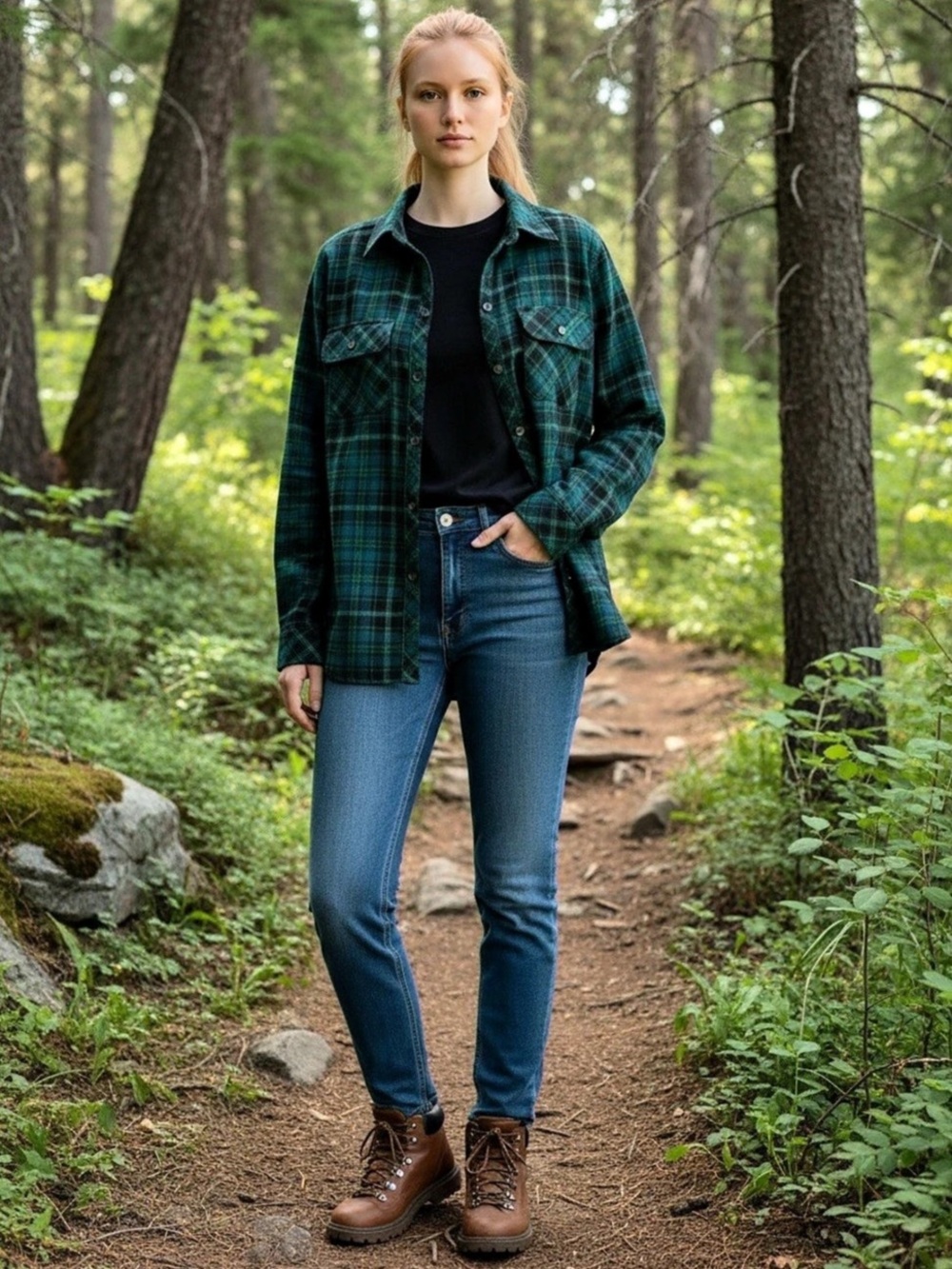 Croft & Barrow Green, Blue & Black Plaid Button-Down Flannel Shirt Sz Small